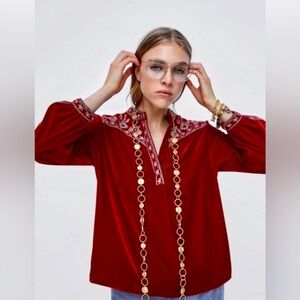 Zara Velvet Embroidered Boho Bohemian Top